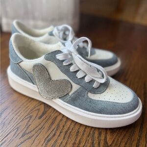 Gray and White Sneakers with Heart Detail